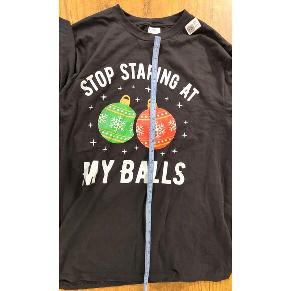 NWOT Funny Christmas Graphic T-Shirt – Size M – Black – Stop Staring At My Balls - Picture 2 of 6